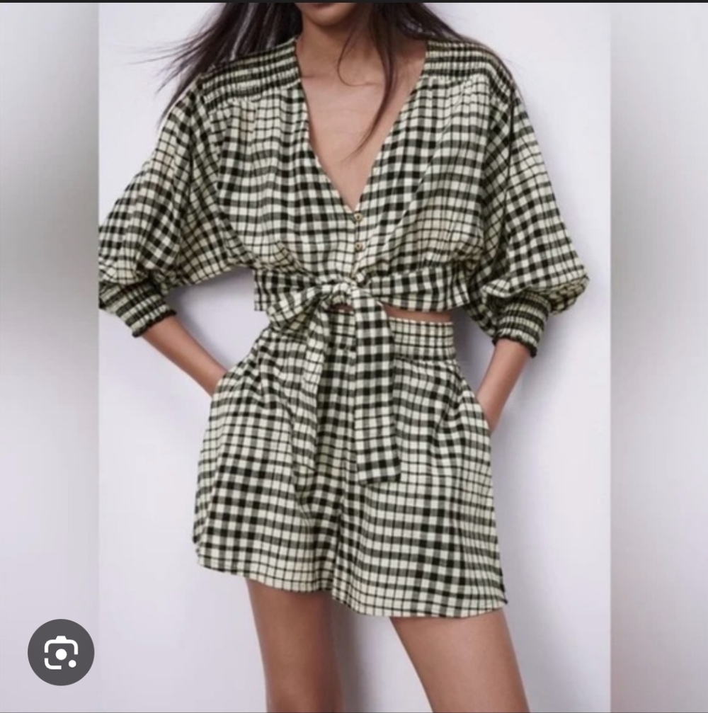 Zara Gingham Black and White Tie-Front NWT